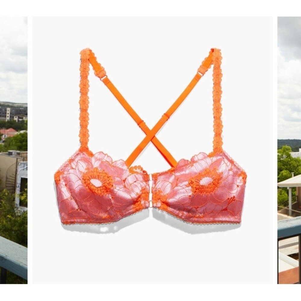 Savage X Fenty Perfect Poppies Unlined Lace Demi BraletteIn Orange & Pink Medium
